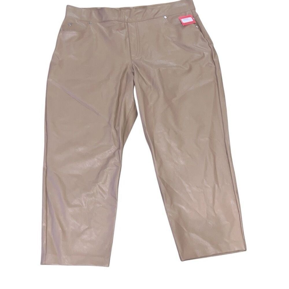 Spanx Slim Straight Leg Pant Faux Vegan Leather Toffee Brown NEW size 3X Pull-On